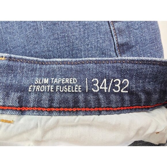 Tommy Hilfiger Size 34X32 Mens Slim Tapered Blue Denim 5 Pocket Logo Tag Jeans - Picture 7 of 11